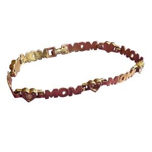 VTG MOM Link Bracelet Gold Tone Rhinestone Heart 90s Sentimental Jewelry 8" READ